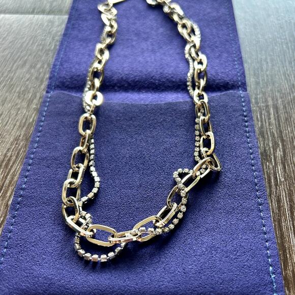 EUC Justine Clenquet Kirsten Necklace Two-Tone Layered Chain Crystal Gold Silver - Picture 7 of 16